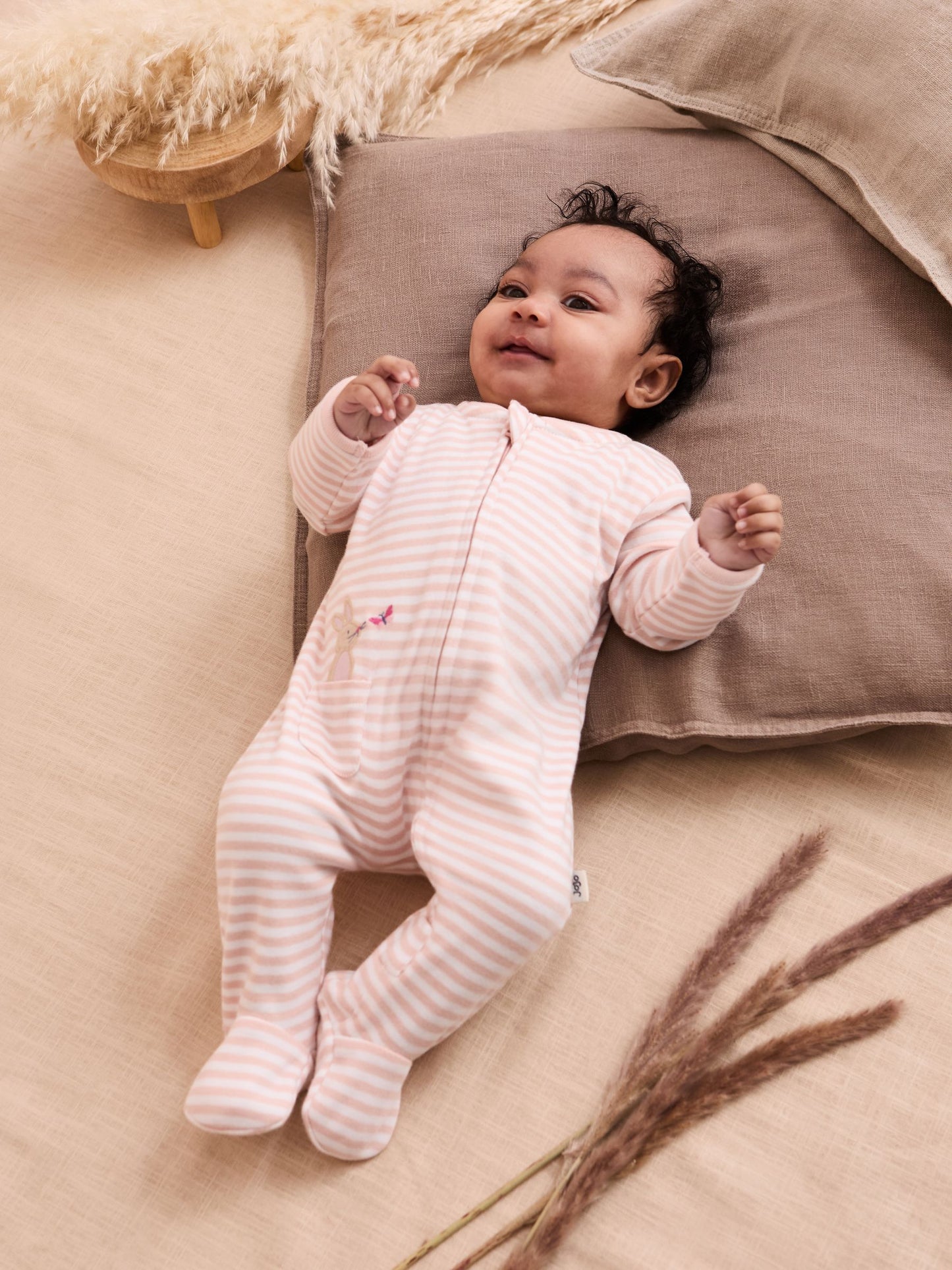 JoJo Maman Bébé Pink Bunny Organic Cotton Embroidered Sleepsuit image 3