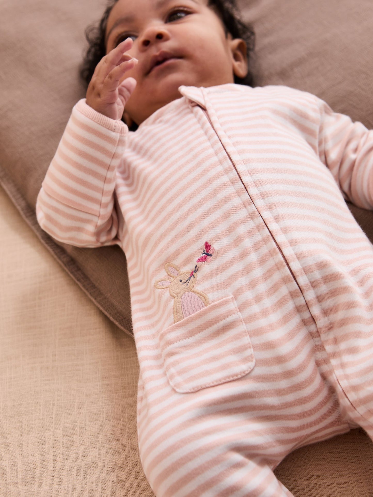 JoJo Maman Bébé Pink Bunny Organic Cotton Embroidered Sleepsuit image 4