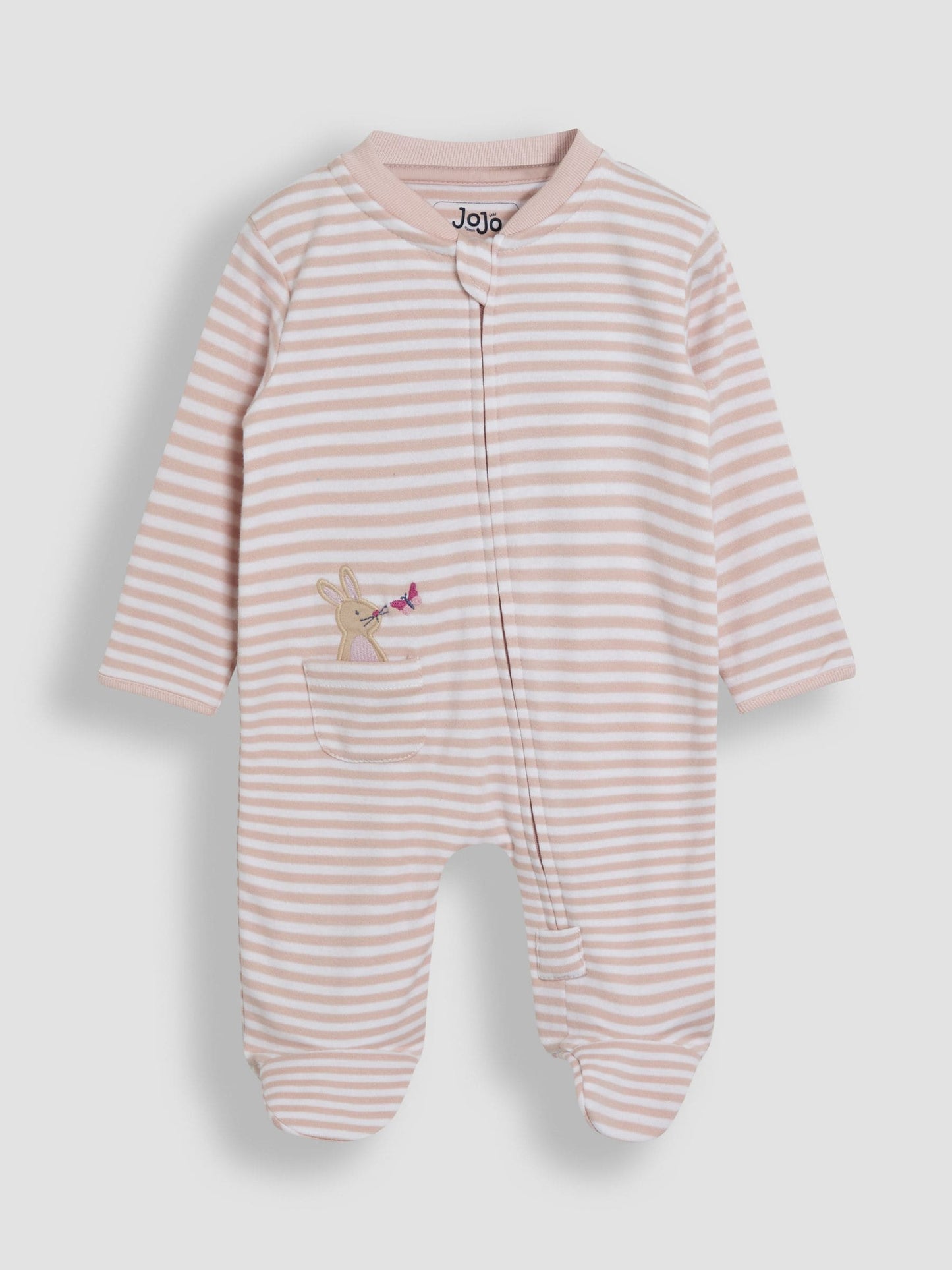 JoJo Maman Bébé Pink Bunny Organic Cotton Embroidered Sleepsuit image 5