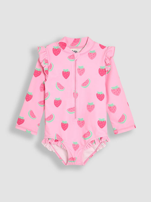 JoJo Maman Bébé Pink Strawberry Long Sleeve Sunsafe Swimsuit image 1