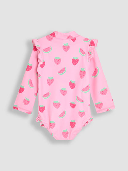 JoJo Maman Bébé Pink Strawberry Long Sleeve Sunsafe Swimsuit image 2