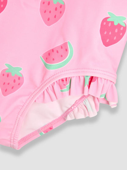 JoJo Maman Bébé Pink Strawberry Long Sleeve Sunsafe Swimsuit image 3