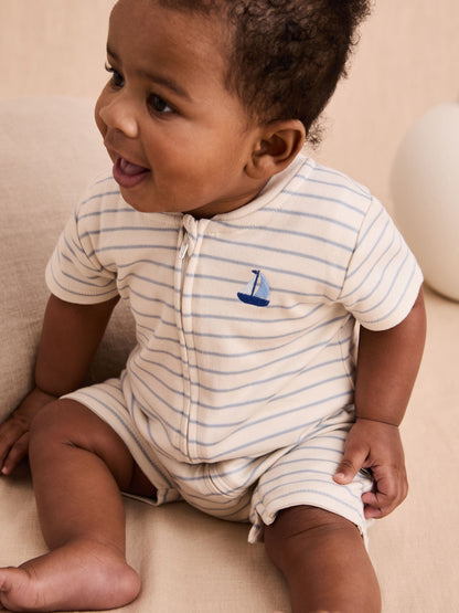 JoJo Maman Bébé Off White Cotton Short Sleeve Boat Sleepsuit image 2