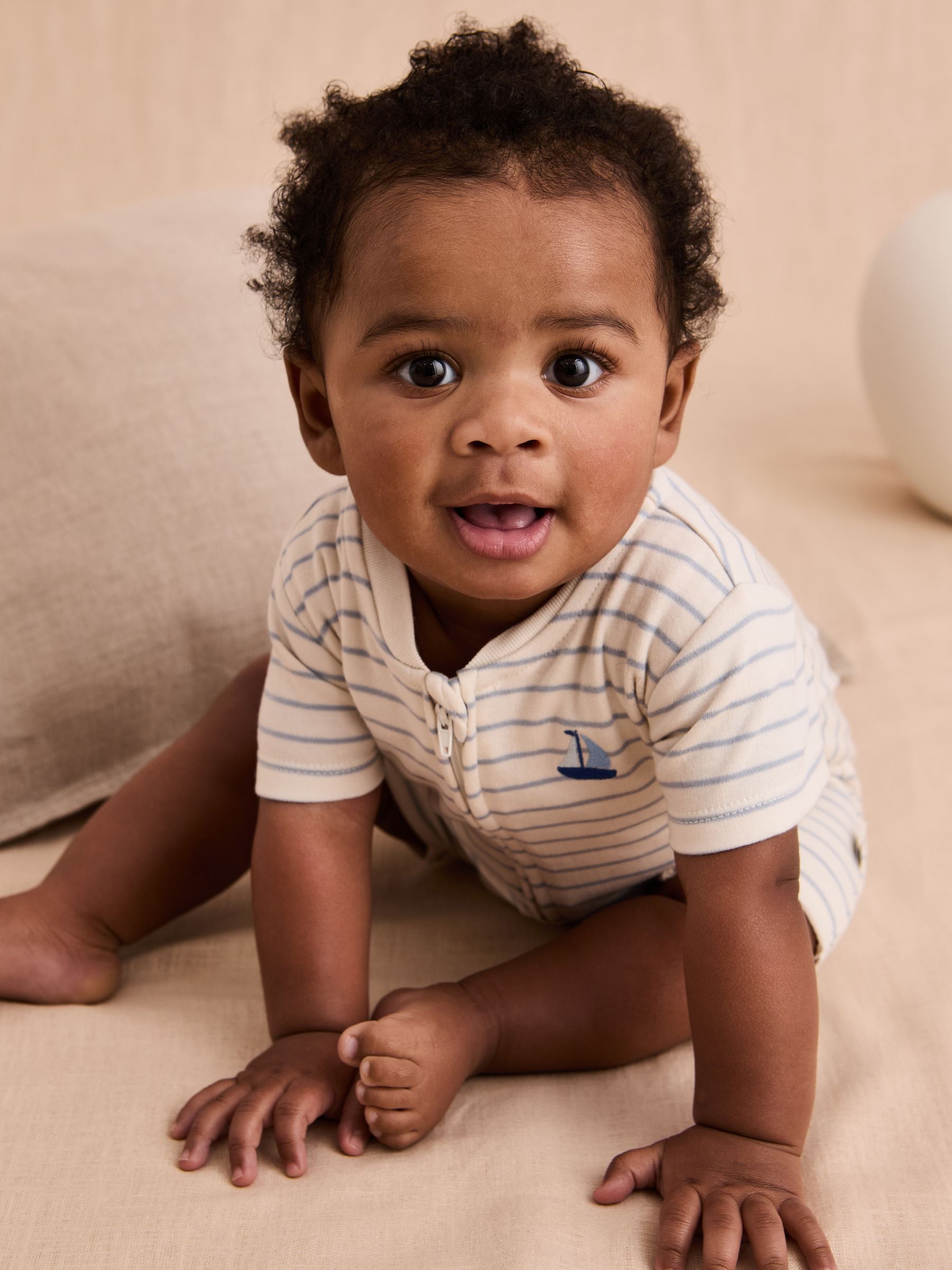 JoJo Maman Bébé Off White Cotton Short Sleeve Boat Sleepsuit image 3