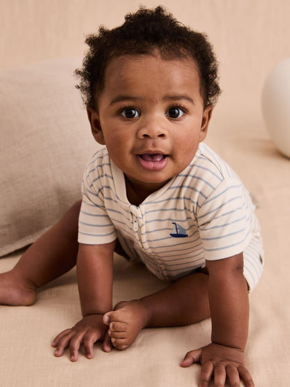JoJo Maman Bébé Off White Cotton Short Sleeve Boat Sleepsuit image 3