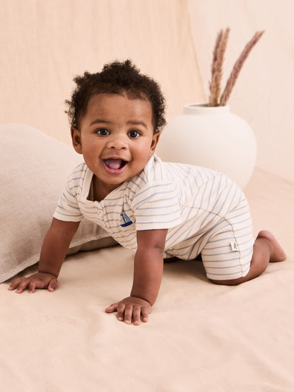 JoJo Maman Bébé Off White Cotton Short Sleeve Boat Sleepsuit image 4