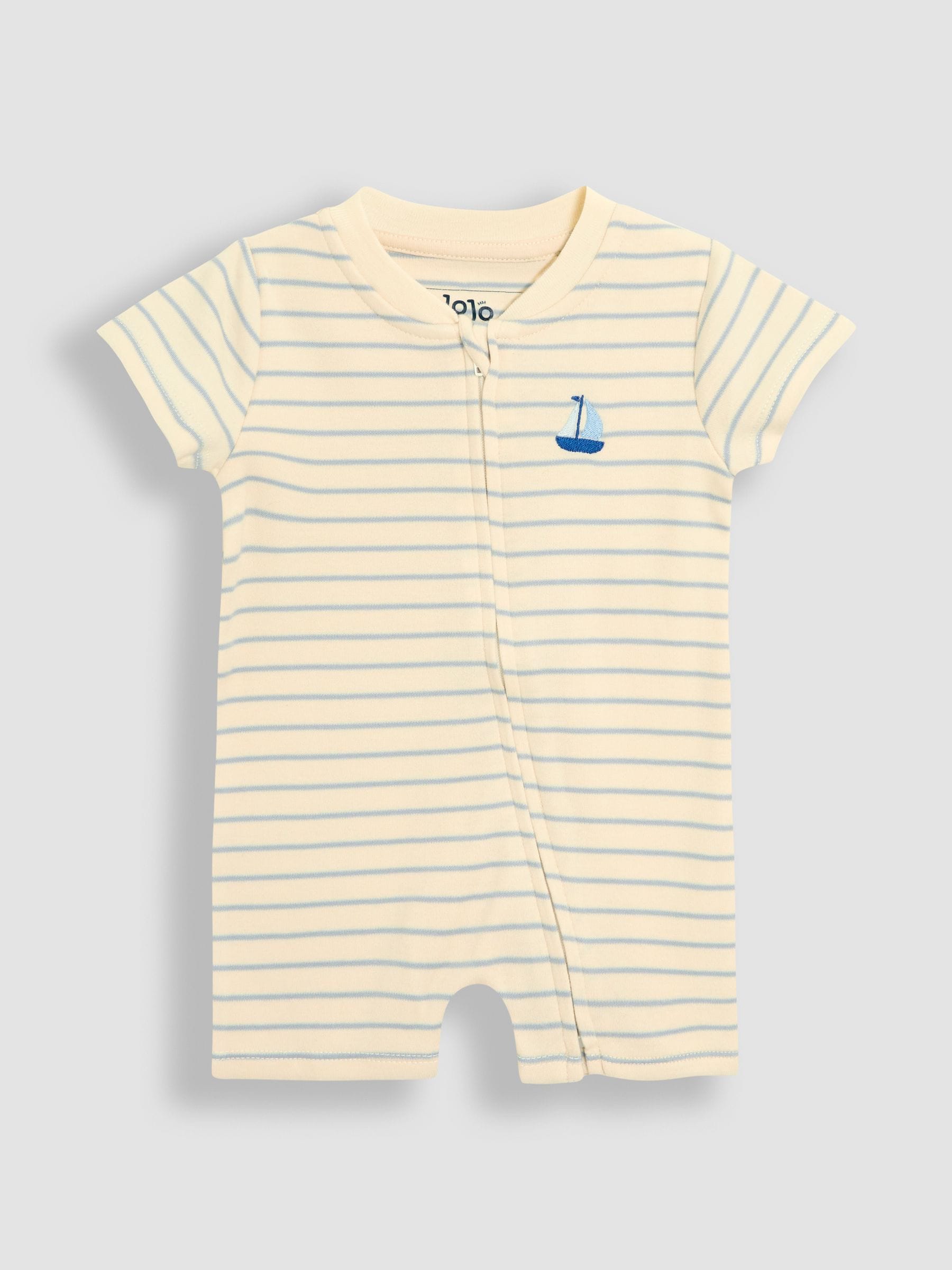 JoJo Maman Bébé Off White Cotton Short Sleeve Boat Sleepsuit image 5