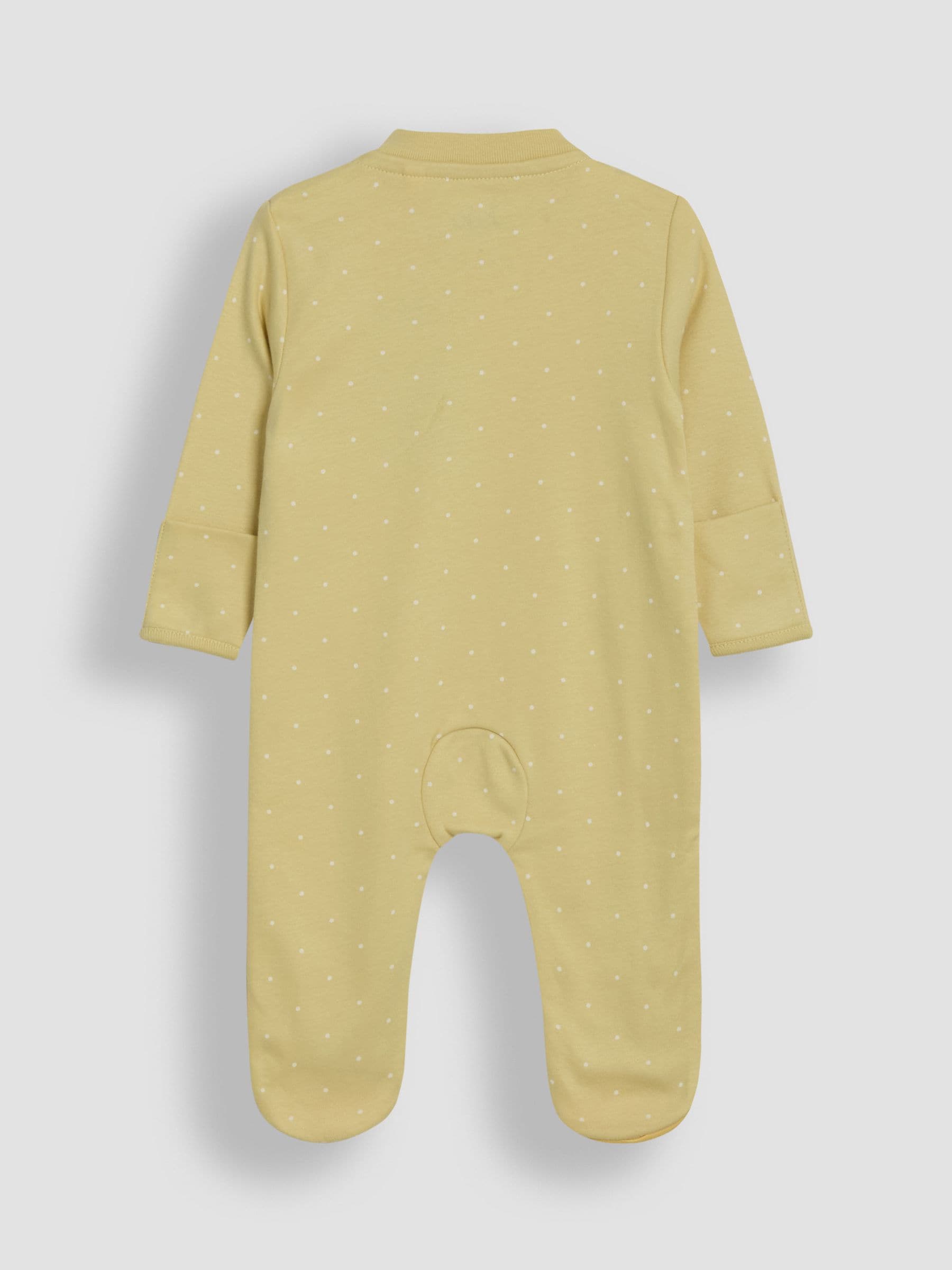 JoJo Maman Bébé Yellow Lemon Cotton Footed Appliqué Zip Sleepsuit image 2