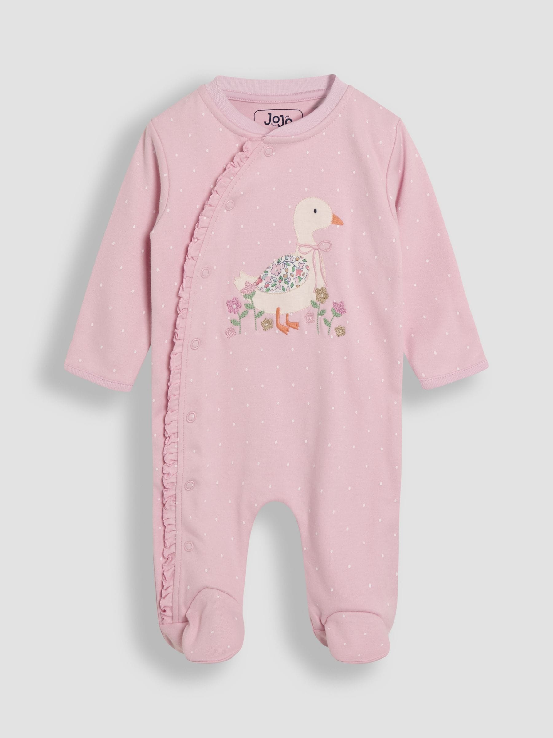 JoJo Maman Bébé Pink Duck 100% Cotton Footed Appliqué Sleepsuit image 2