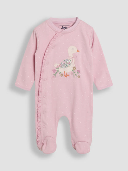 JoJo Maman Bébé Pink Duck 100% Cotton Footed Appliqué Sleepsuit image 2