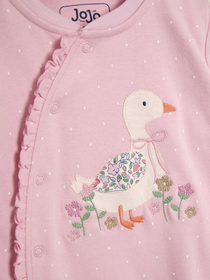 JoJo Maman Bébé Pink Duck 100% Cotton Footed Appliqué Sleepsuit image 4