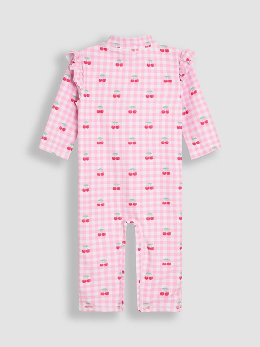 JoJo Maman Bébé Pink Cherry Gingham UV Sunsafe Suit image 2