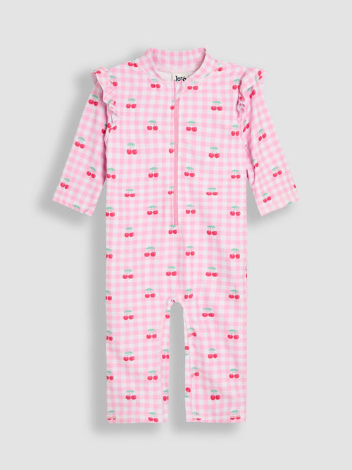 JoJo Maman Bébé Pink Cherry Gingham UV Sunsafe Suit image 1