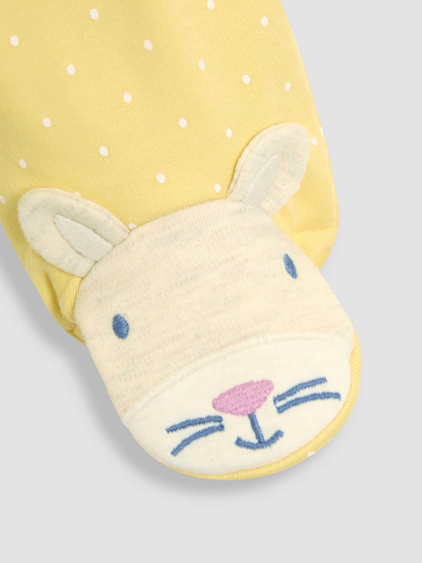 JoJo Maman Bébé Yellow Bunny Cotton Footed Stripe Appliqué Zip Sleepsuit image 3