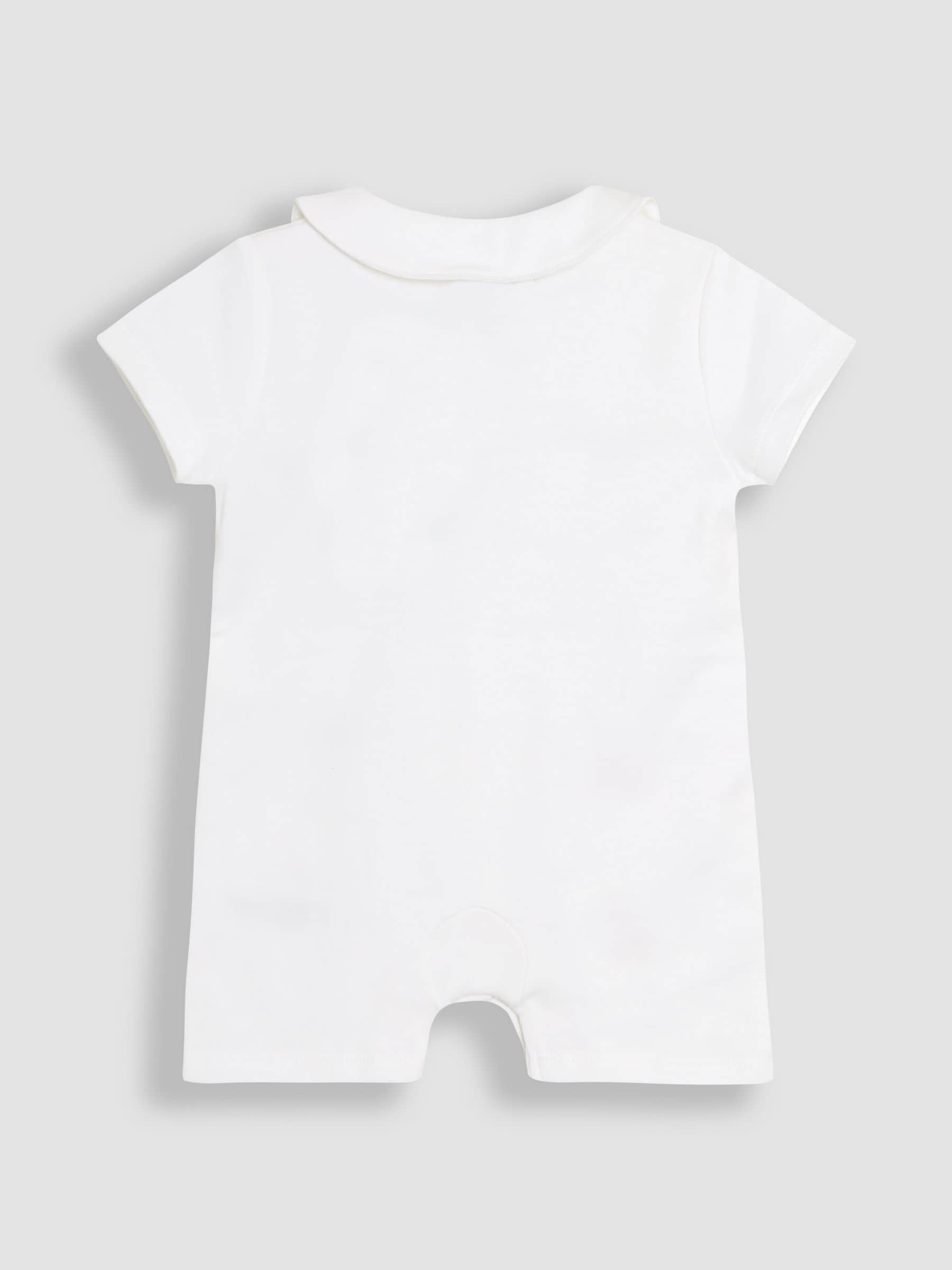 JoJo Maman Bébé White Safari Organic Cotton Short Sleeve Embroidered Sleepsuit image 2