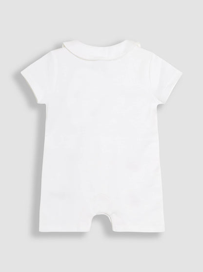 JoJo Maman Bébé White Safari Organic Cotton Short Sleeve Embroidered Sleepsuit image 2