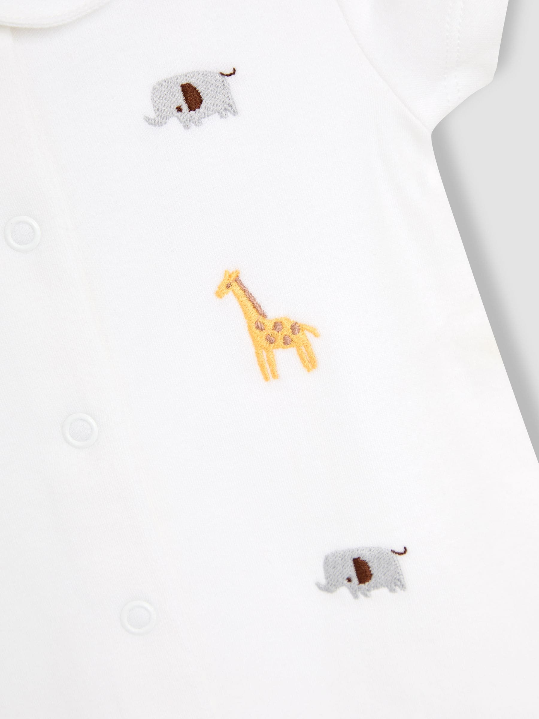 JoJo Maman Bébé White Safari Organic Cotton Short Sleeve Embroidered Sleepsuit image 3