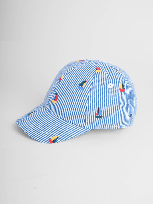 JoJo Maman Bébé Blue Embroidered Cap image 1