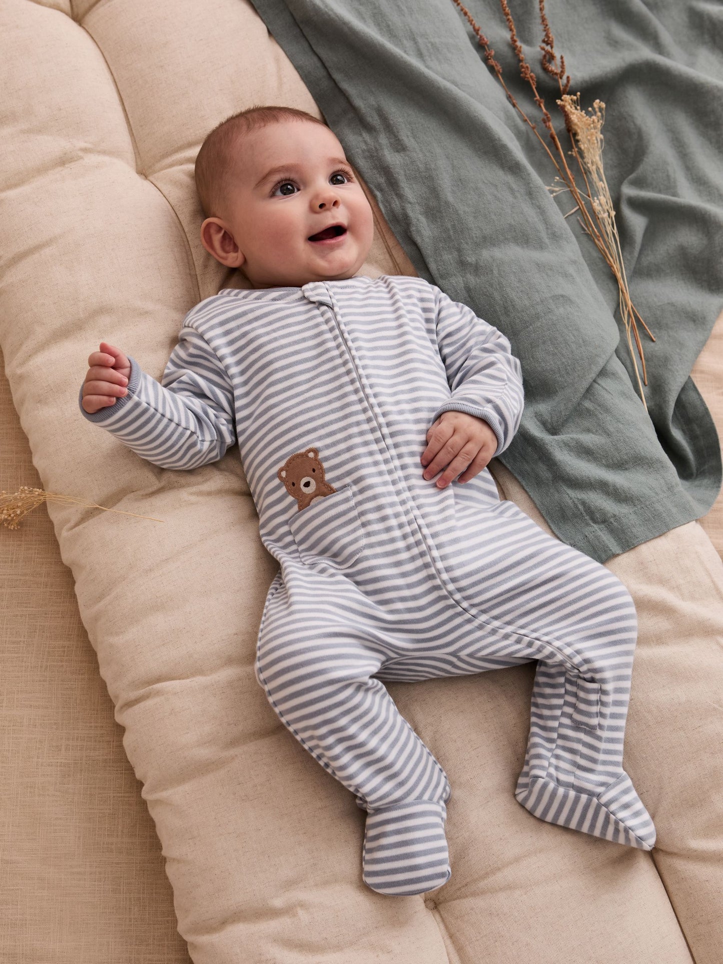JoJo Maman Bébé Blue Bear Organic Cotton Embroidered Sleepsuit image 3