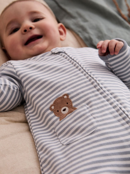 JoJo Maman Bébé Blue Bear Organic Cotton Embroidered Sleepsuit image 4
