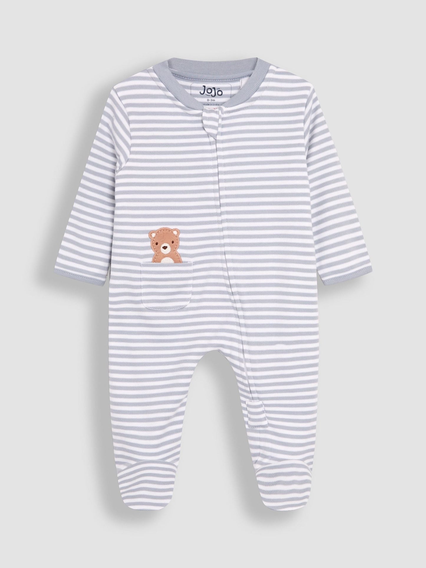 JoJo Maman Bébé Blue Bear Organic Cotton Embroidered Sleepsuit image 5
