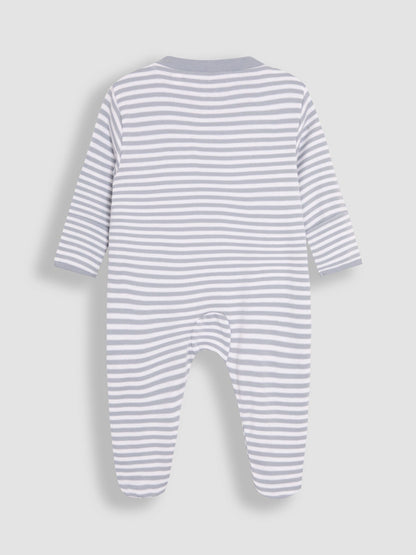 JoJo Maman Bébé Blue Bear Organic Cotton Embroidered Sleepsuit image 6