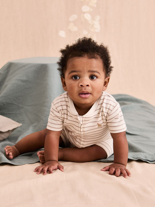 JoJo Maman Bébé Cream Cotton Short Sleeve Boat Sleepsuit image 1