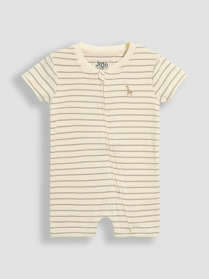 JoJo Maman Bébé Cream Cotton Short Sleeve Boat Sleepsuit image 4