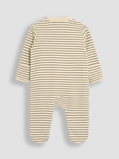 JoJo Maman Bébé Ecru Lion Cotton Footed Stripe Appliqué Zip Sleepsuit image 4