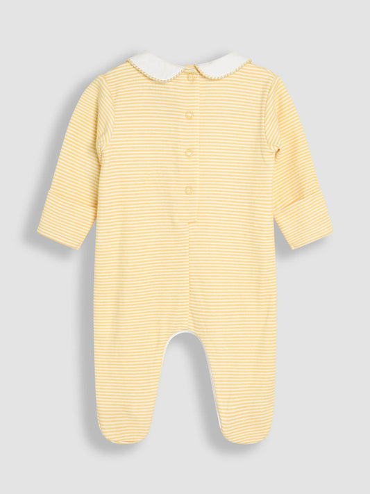 JoJo Maman Bébé Yellow Duck Cotton Footed Smocked Embroidered Sleepsuit image 2