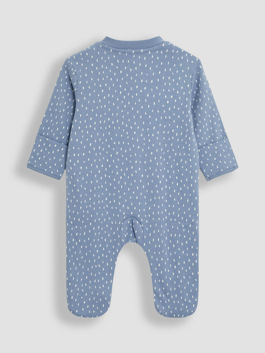 JoJo Maman Bébé Blue Bear Cotton Footed Stripe Appliqué Zip Sleepsuit image 2