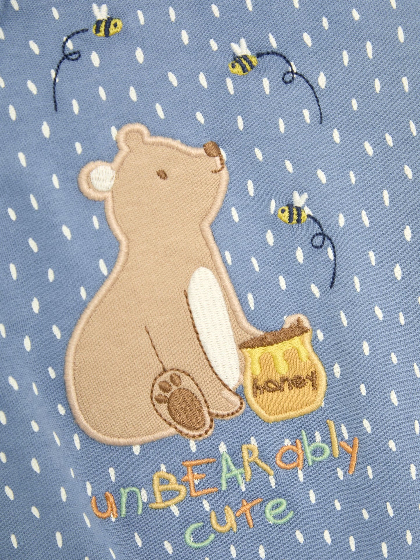 JoJo Maman Bébé Blue Bear Cotton Footed Stripe Appliqué Zip Sleepsuit image 3
