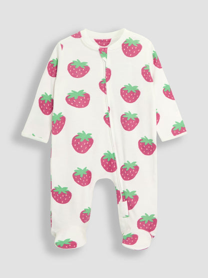 JoJo Maman Bébé White 2-Pack Strawberry Sleepsuit & Hat Set image 2