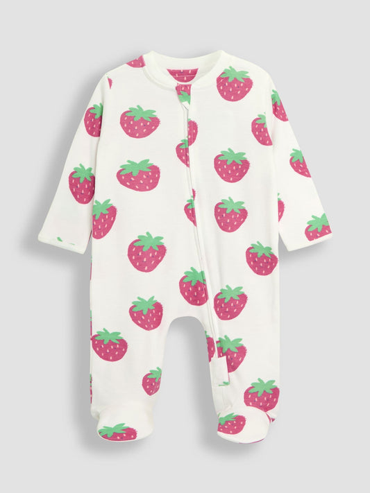 JoJo Maman Bébé White 2-Pack Strawberry Sleepsuit & Hat Set image 2