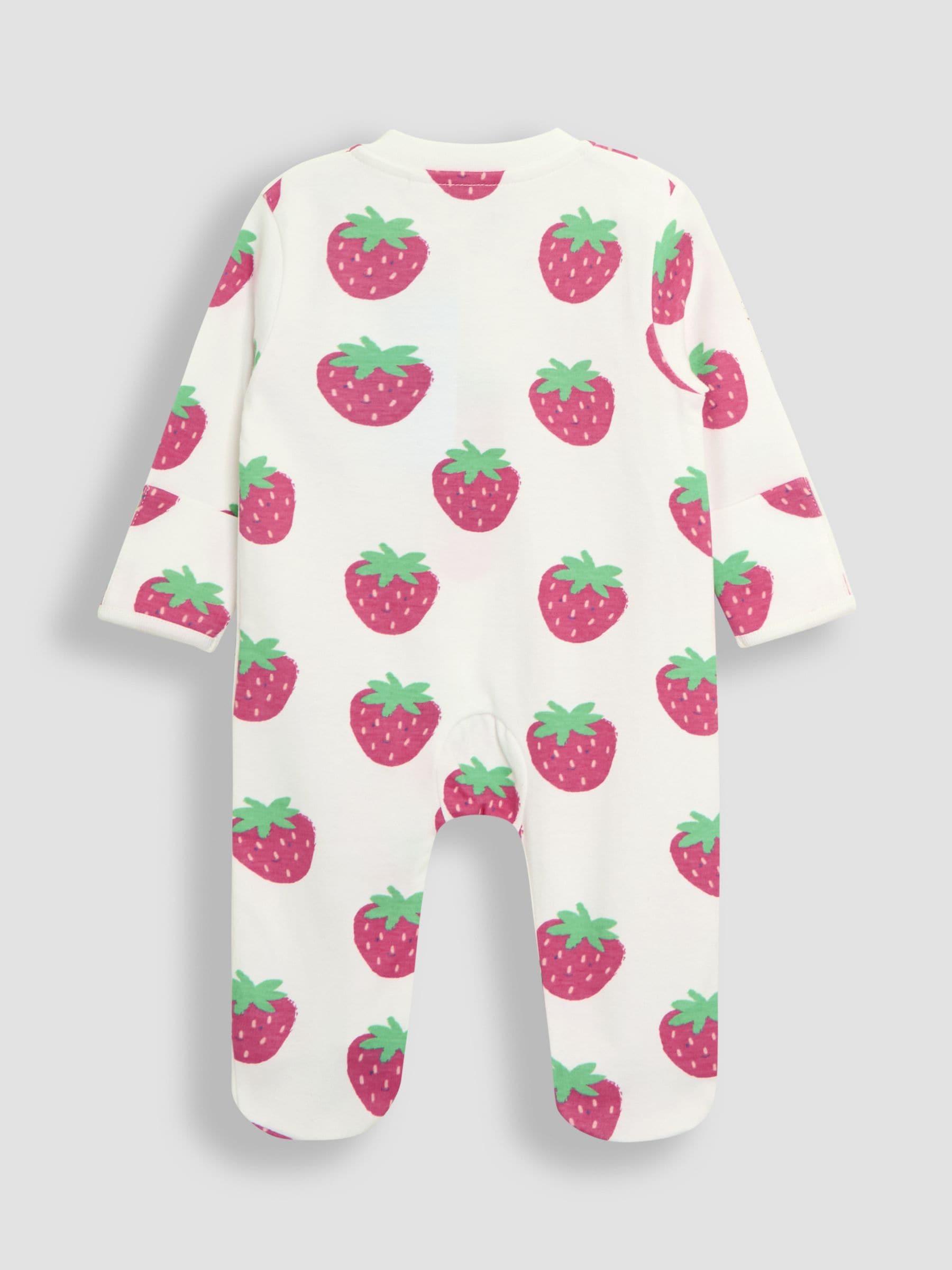 JoJo Maman Bébé White 2-Pack Strawberry Sleepsuit & Hat Set image 3