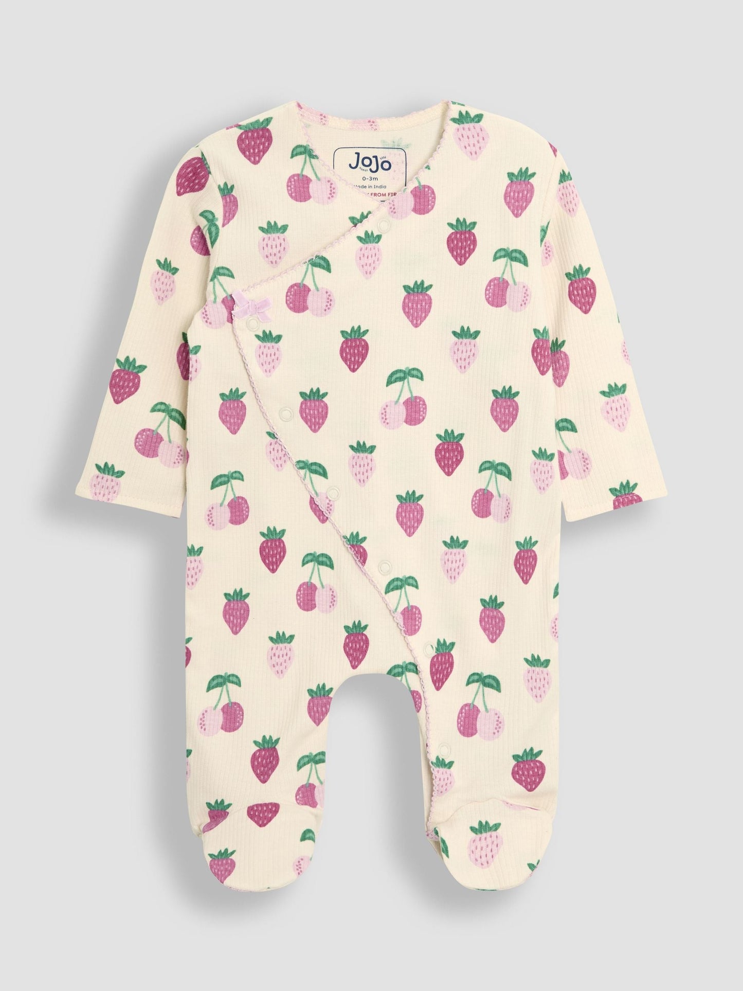 JoJo Maman Bébé Cream Strawberry Footed Cross-Over Sleepsuit image 3