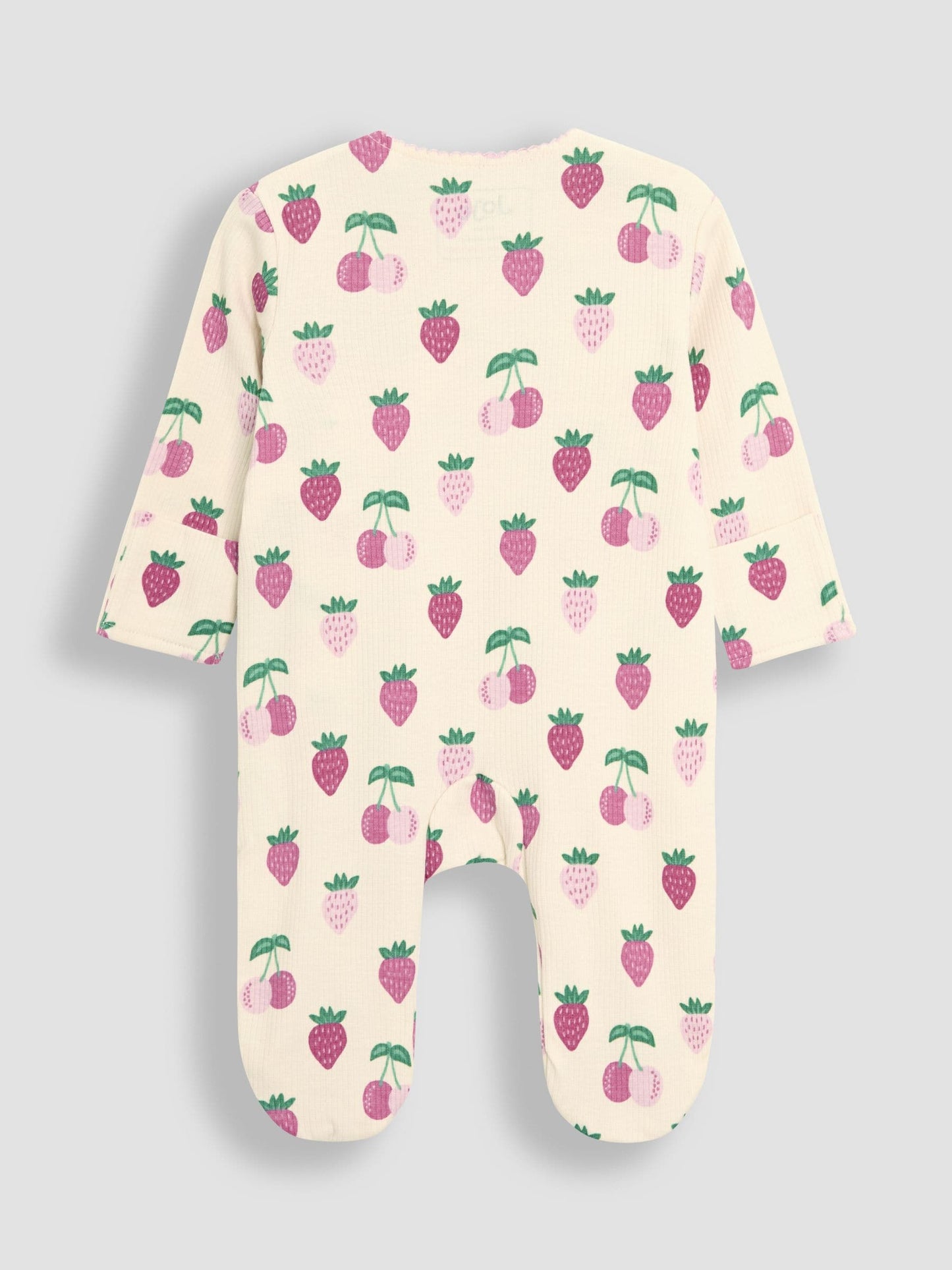 JoJo Maman Bébé Cream Strawberry Footed Cross-Over Sleepsuit image 4
