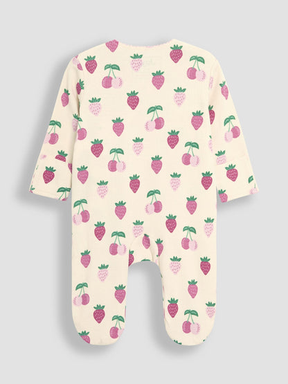 JoJo Maman Bébé Cream Strawberry Footed Cross-Over Sleepsuit image 4