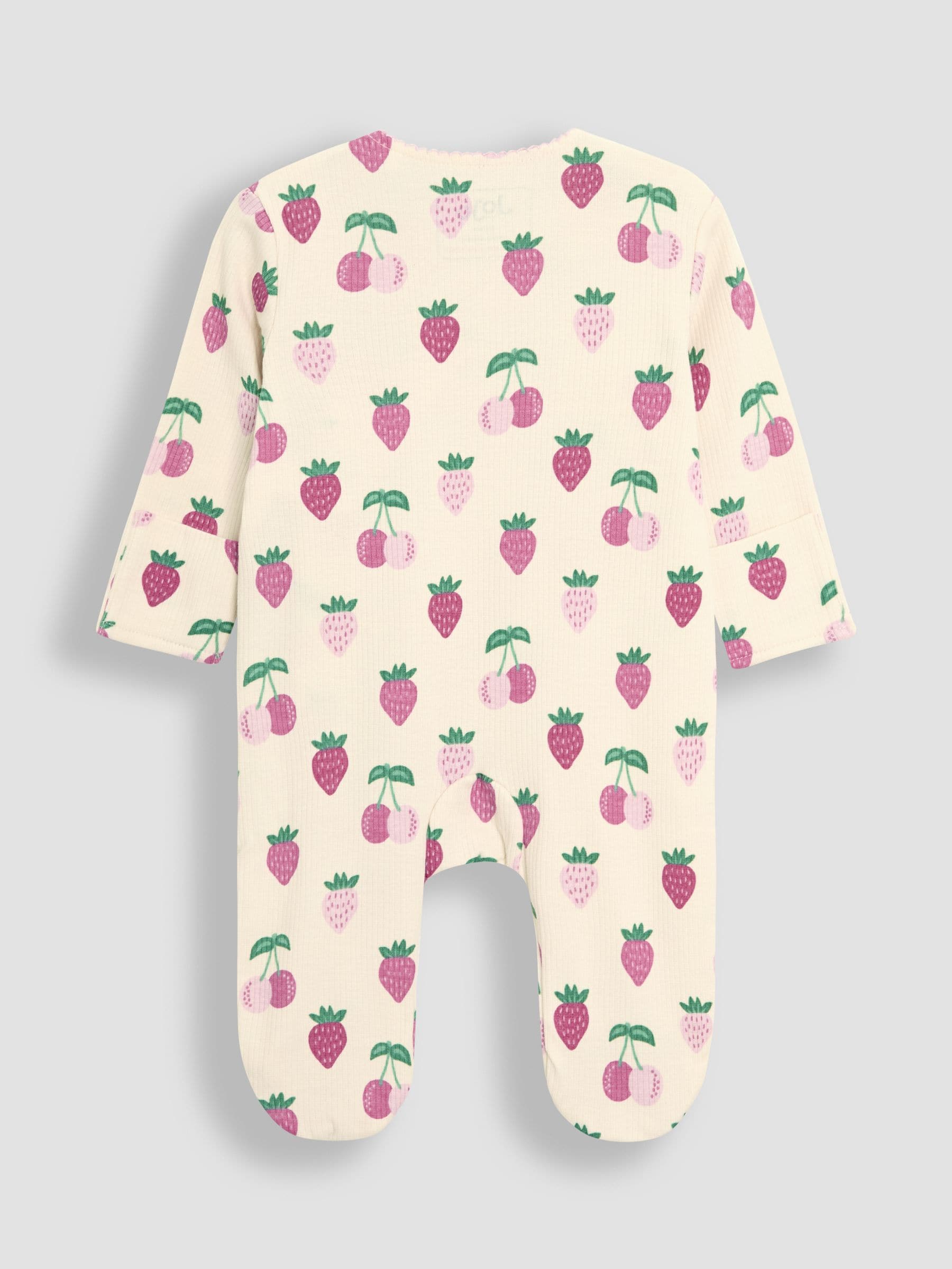 JoJo Maman Bébé Cream Strawberry Footed Cross-Over Sleepsuit image 4
