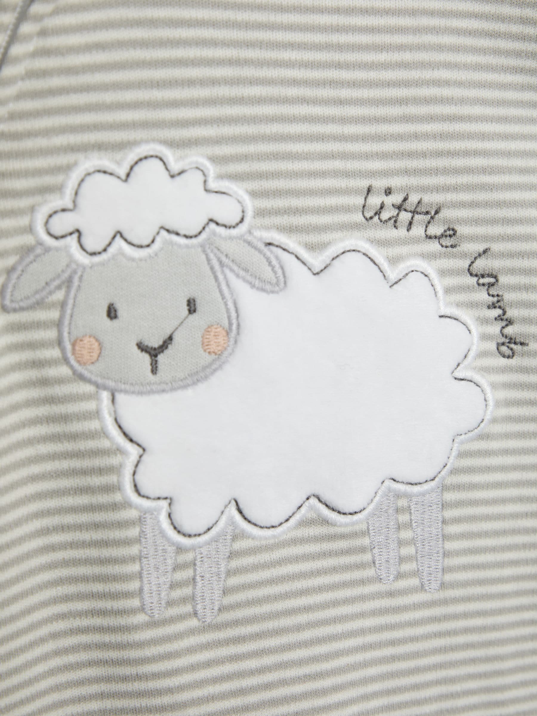 JoJo Maman Bébé Grey Lamb Cotton Footed Stripe Appliqué Zip Sleepsuit image 5