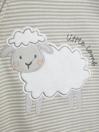 JoJo Maman Bébé Grey Lamb Cotton Footed Stripe Appliqué Zip Sleepsuit image 5
