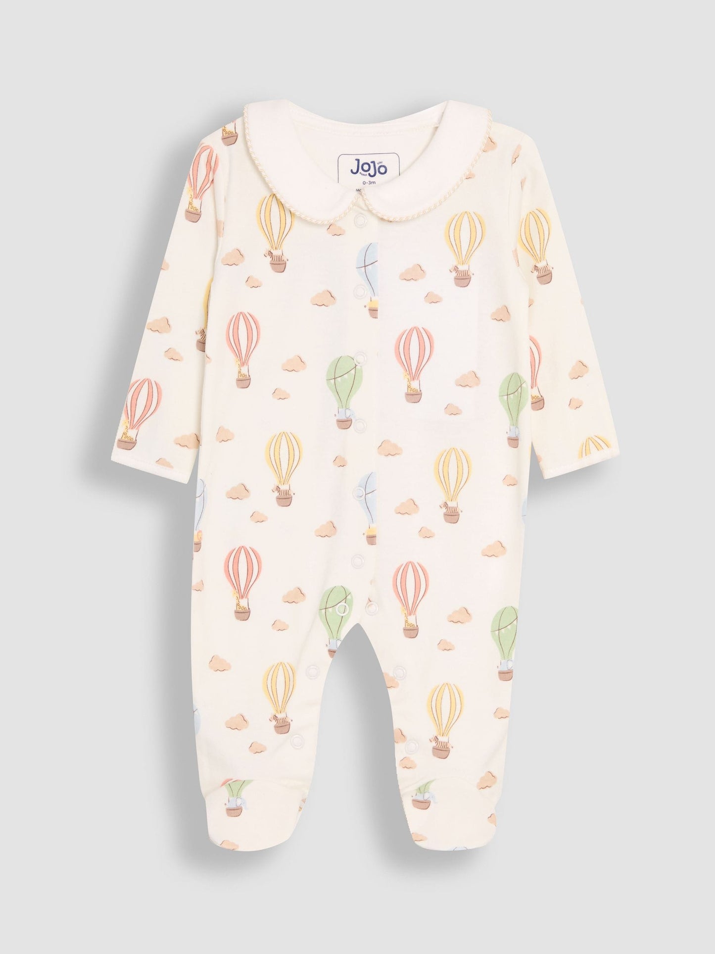 JoJo Maman Bébé Cream Hot Air Balloon Print Cotton Collared Footed Sleepsuit image 6