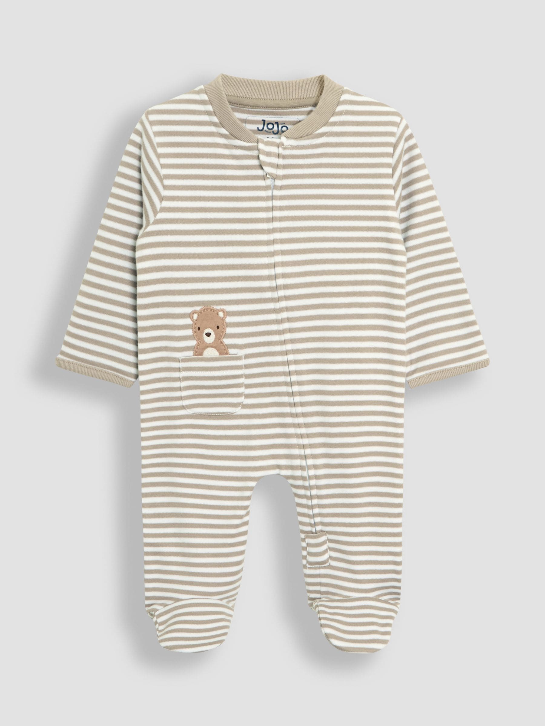 JoJo Maman Bébé Tan Bear Organic Cotton Embroidered Sleepsuit image 4