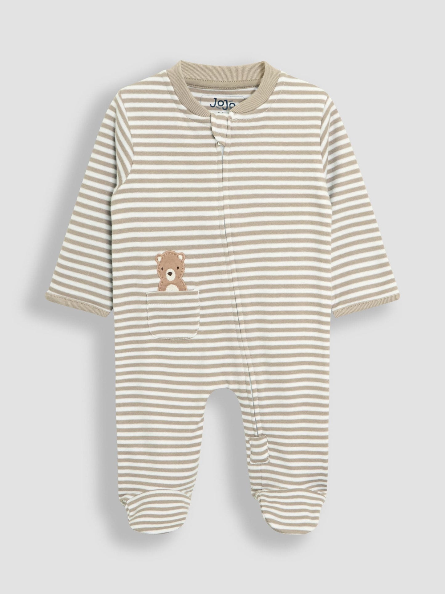 JoJo Maman Bébé Tan Bear Organic Cotton Embroidered Sleepsuit image 4