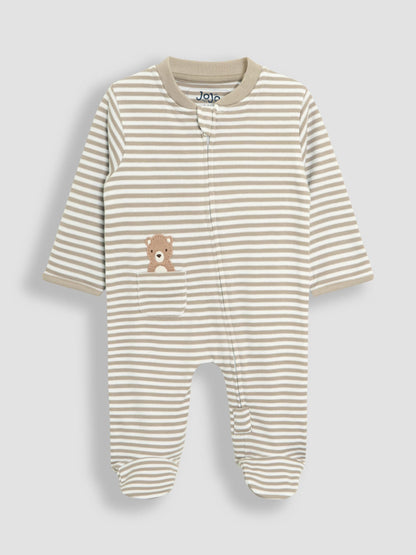 JoJo Maman Bébé Tan Bear Organic Cotton Embroidered Sleepsuit image 4