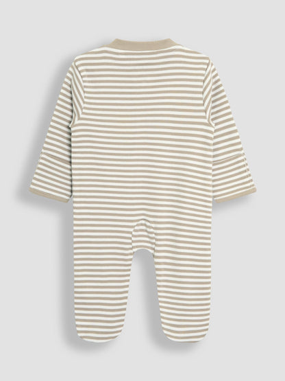 JoJo Maman Bébé Tan Bear Organic Cotton Embroidered Sleepsuit image 5