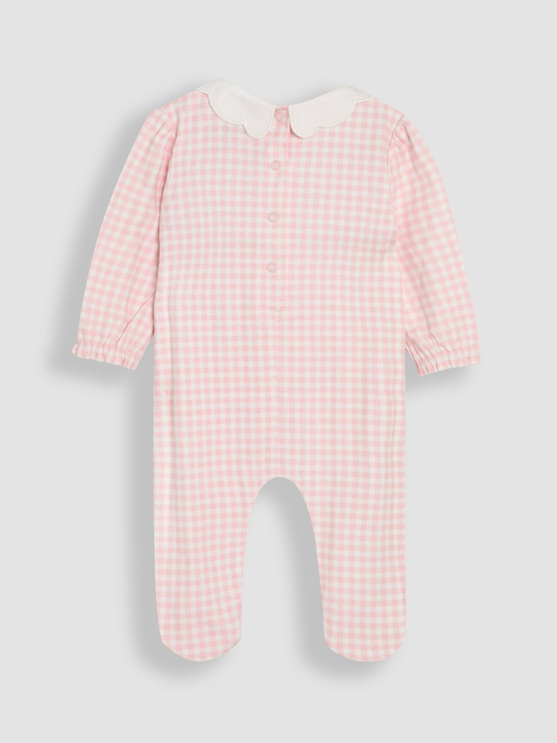 JoJo Maman Bébé Pink Cotton Footed Smocked Embroidered Sleepsuit image 2