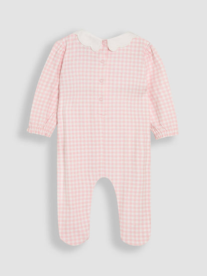 JoJo Maman Bébé Pink Cotton Footed Smocked Embroidered Sleepsuit image 2