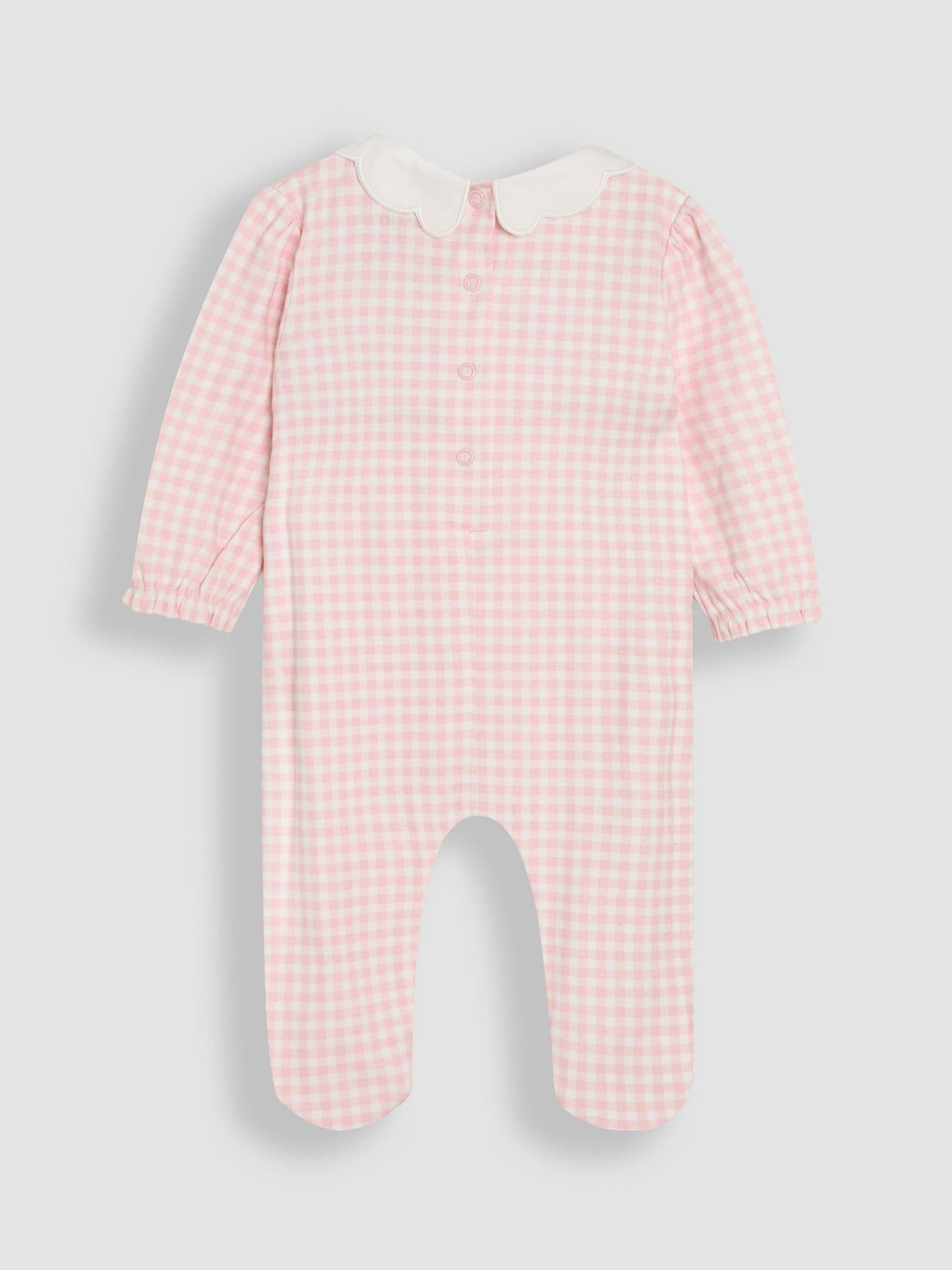 JoJo Maman Bébé Pink Cotton Footed Smocked Embroidered Sleepsuit image 2
