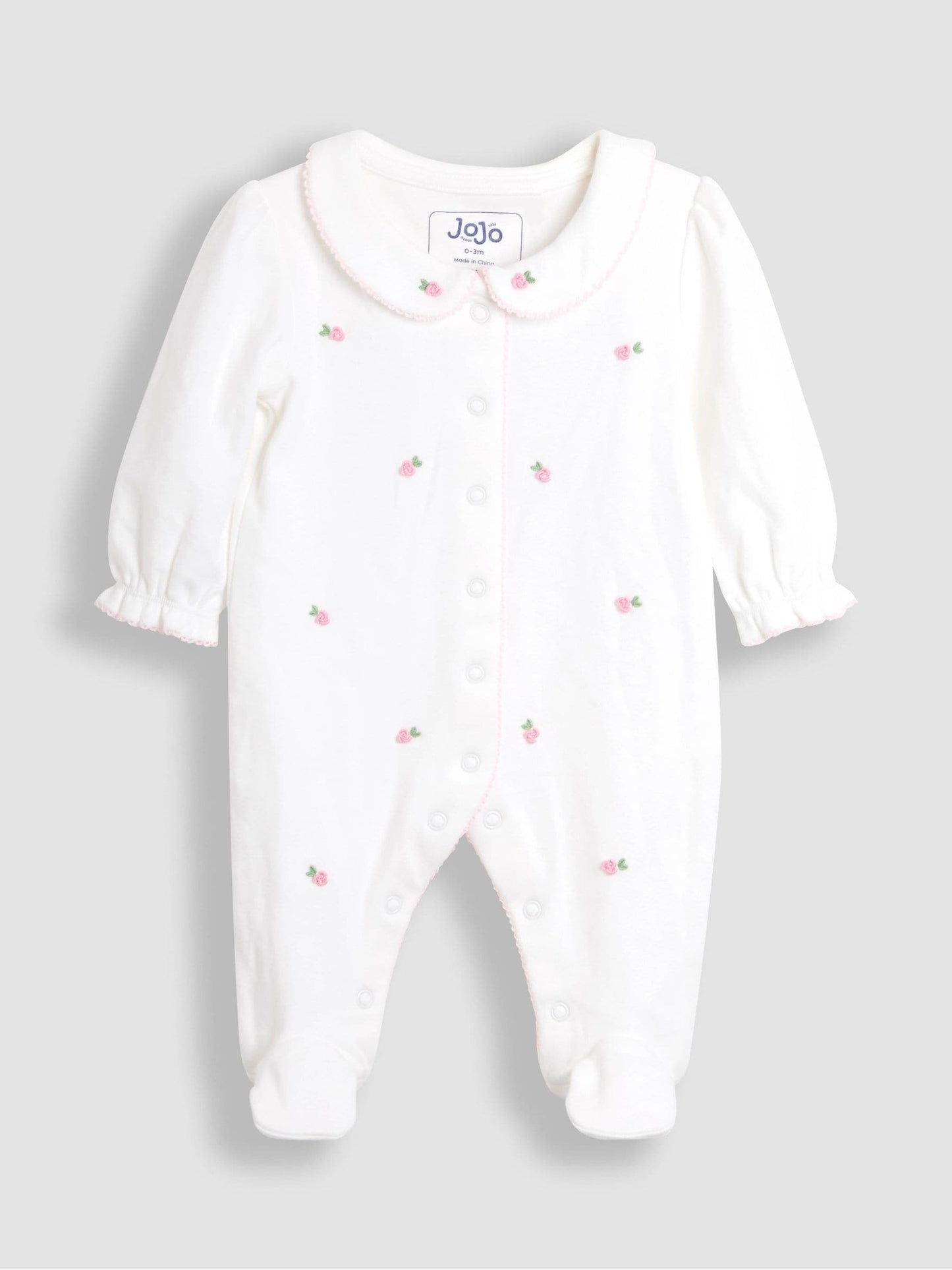 JoJo Maman Bébé Cream Cotton Collared 2-Piece Embroidered Sleepsuit and Hat Set image 2
